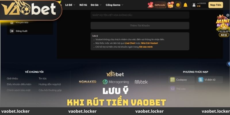 Rút tiền VaoBet 3 Lưu ý khi rút tiền VaoBet